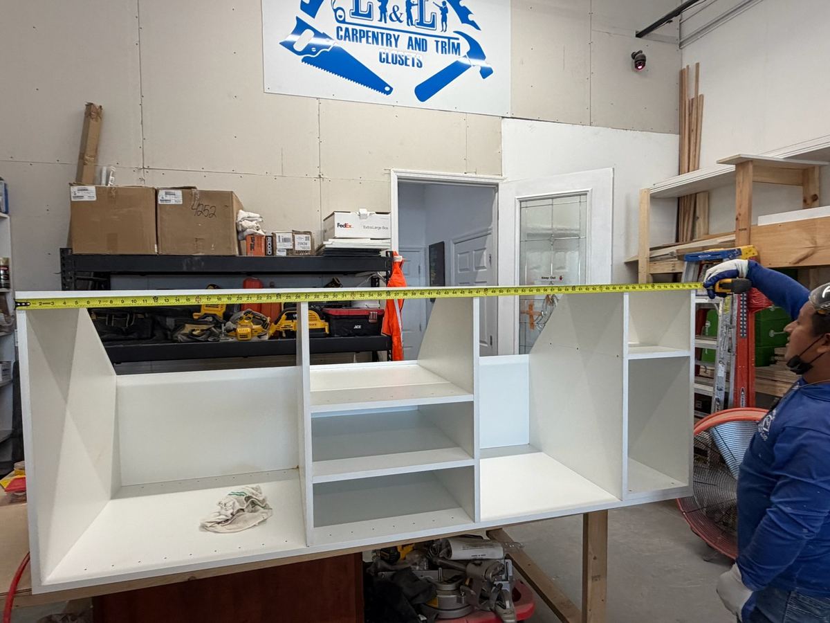 A closet carcass being assembled in the Karino shop