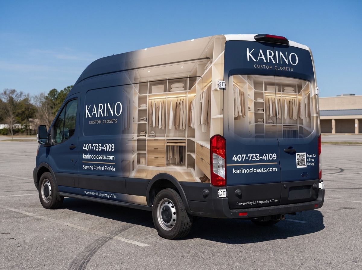 The Karino Custom Closets van outside the Orlando shop